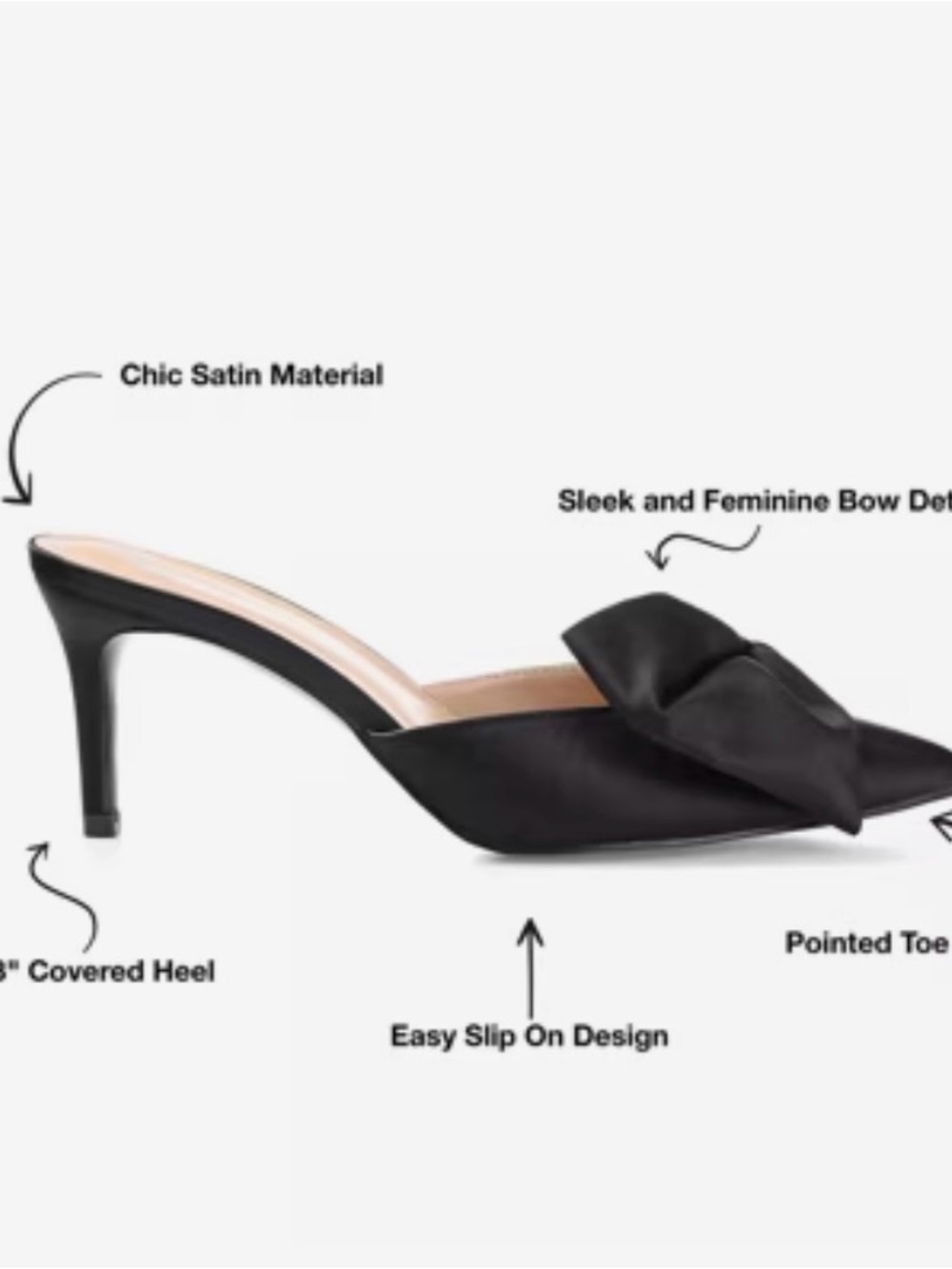 Journee Collection Black Bow Pointed-Toe Mule Heels - Picture 2 of 4